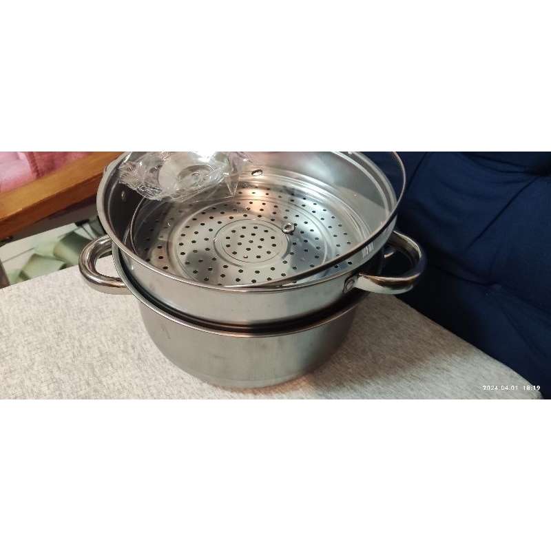 鍋1 雙層真鍋湯鍋蒸饅頭蒸包子竹餃子蒸籠不鏽鋼蒸籠電鍋內鍋

