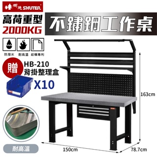 【贈HB整理盒x10】SHUTER 樹德 高荷重 不鏽鋼工作桌 WH-5S 150cm系列 掛鈑 燈組 工業桌 台灣製