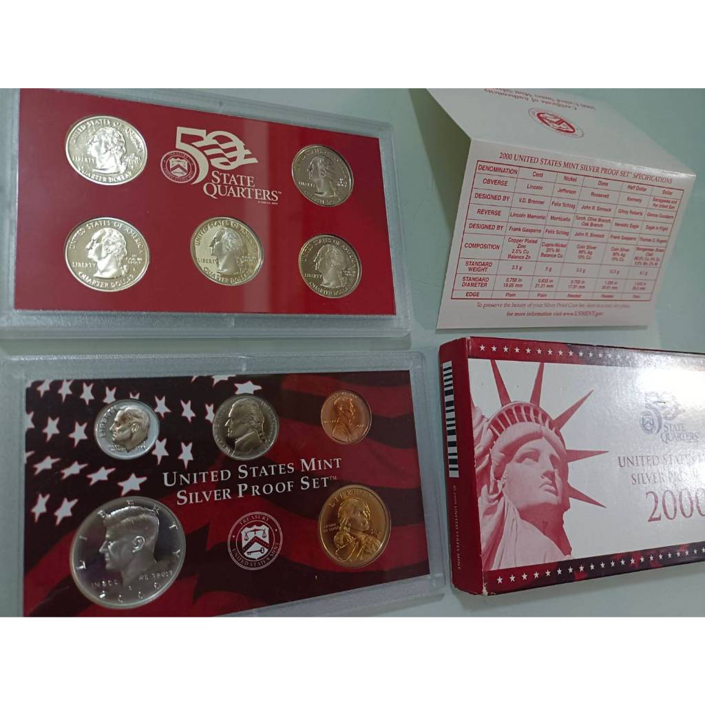 美國 2000年度套幣組 (內含7枚銀幣) 原封裝套幣 保真 UNC