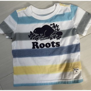 (Roots) 條紋大logo短T