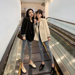 小個子西裝外套|杏色西裝外套女修身韓版春秋2025新款寬松垂感高階感小西服女上衣|秋冬外套|韓版西裝外套|職業外套