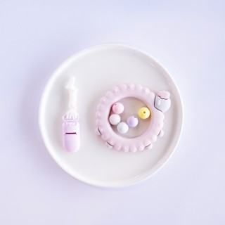 臺灣 pink and blue 17CM DIY 粉色羊固齒器固齒器+奶嘴鏈 (需自行串珠)