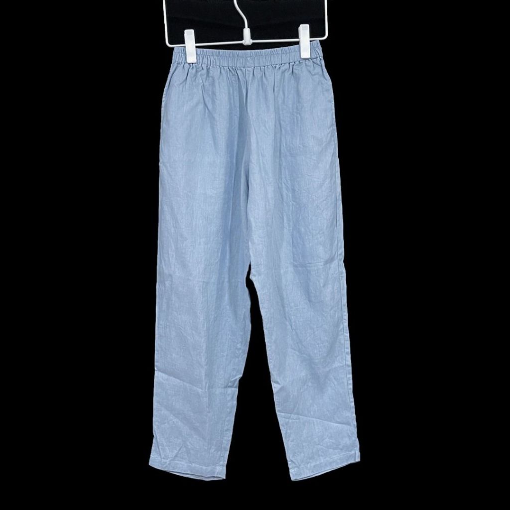 (全新) 無印良品風格-藍色亞麻造型長褲