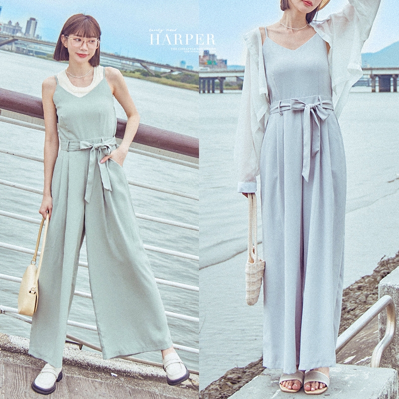 【HARPER】《Cozy vibes》品牌自訂細肩帶綁帶連身褲 |現+預 連身褲 細肩帶 女裝【LKD54415H】