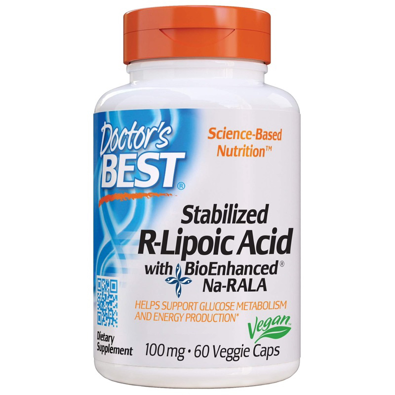 Doctor's Best 穩定 R-硫辛酸，含生物增強型 Na-RALA，有助於支持葡萄糖代謝100毫克，60 片