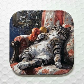 鹿特丹睡貓-晶雕吸水陶瓷杯墊