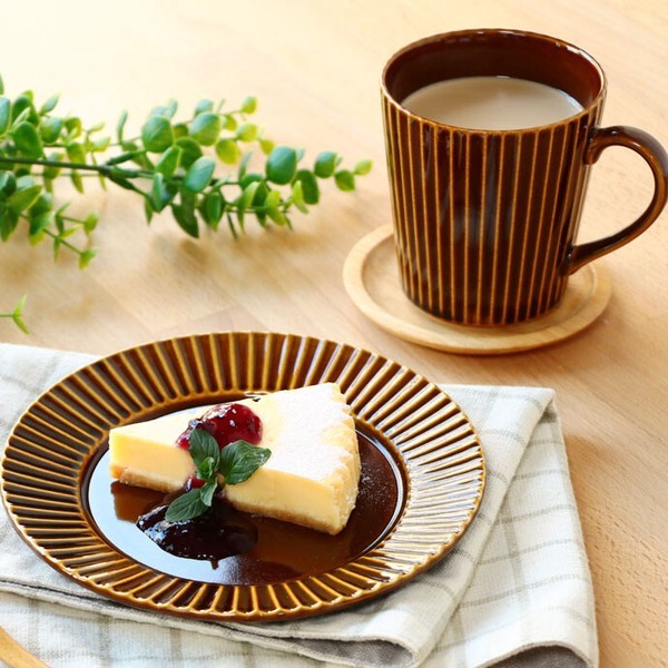 美濃燒 線條焦糖色 馬克杯 咖啡杯 點心盤 [偶拾小巷] 日本製