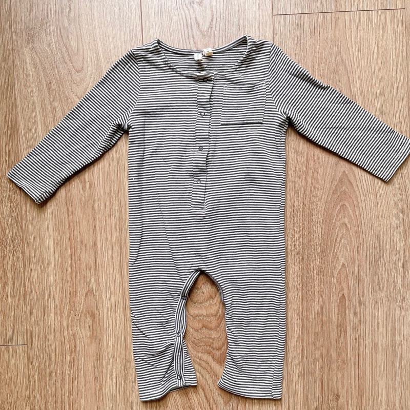 二手八成新// Gray Label 嬰兒 條紋 連身褲 9-12m