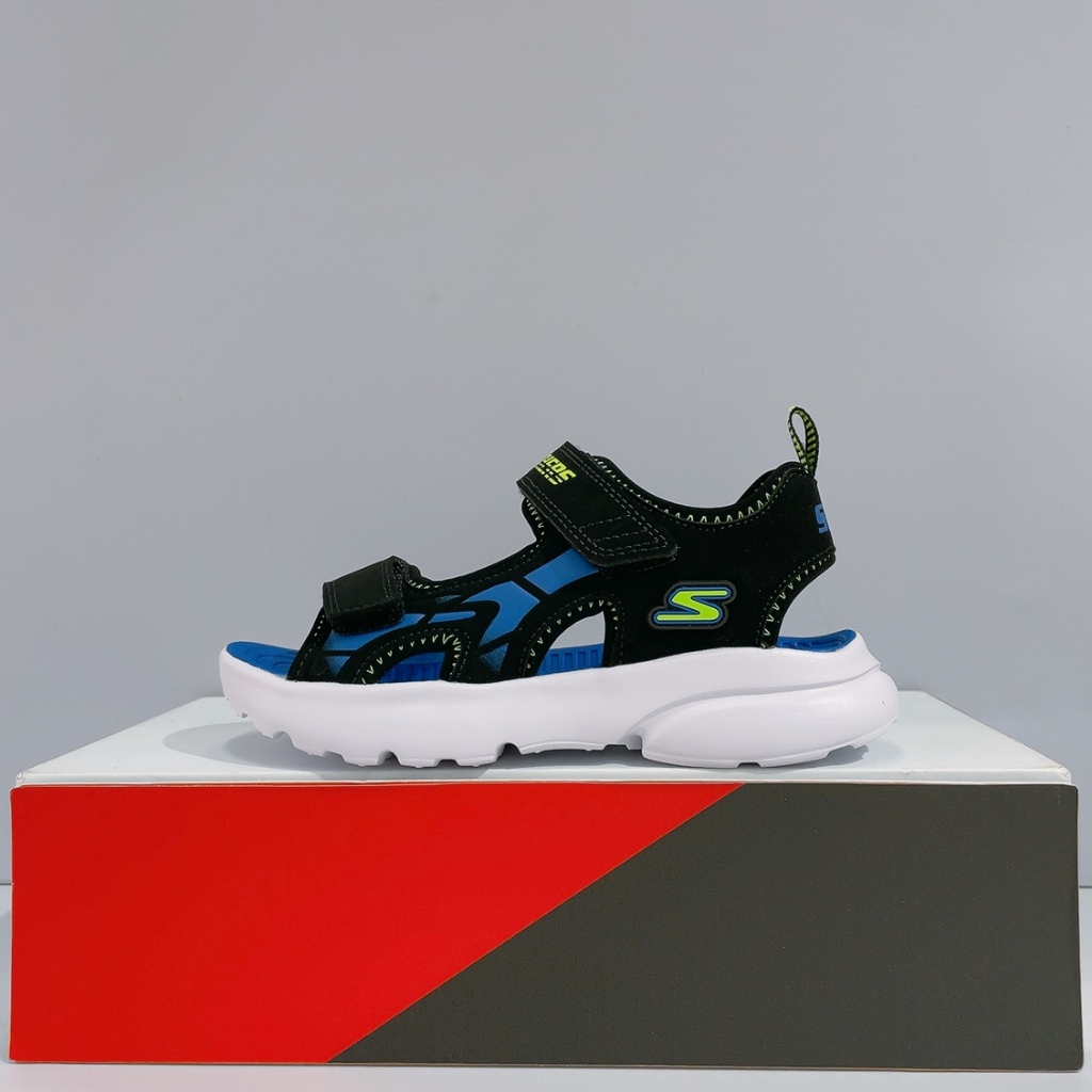 SKECHERS RAZOR SPLASH 中童 藍色 魔鬼氈 舒適 涼鞋 406513LBBLM