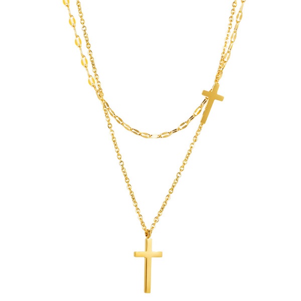 【OGX2020】精緻個性簡約十字架雙層金色鈦鋼項鍊/鎖骨鏈