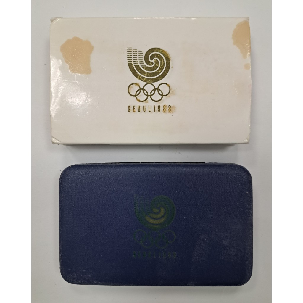 幣931 韓國1988年漢城奧運1+0.5盎司紀念銀幣組 原盒證