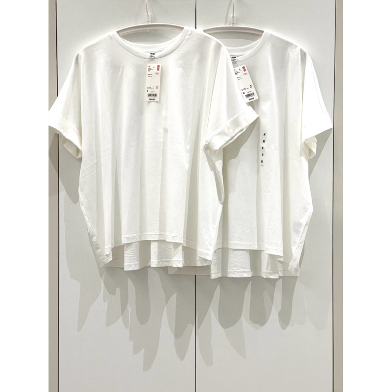 Uniqlo 女裝 棉質寬版T恤 圓領T恤 短袖 寬版 白色 M / S
