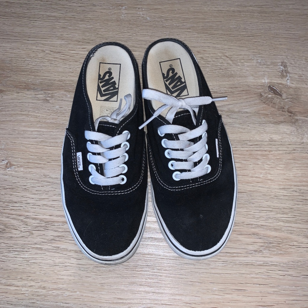 二手//經典logo 運動拖鞋 懶人拖鞋//Vans Old Skool Mule 黑白 半拖  24.5CM