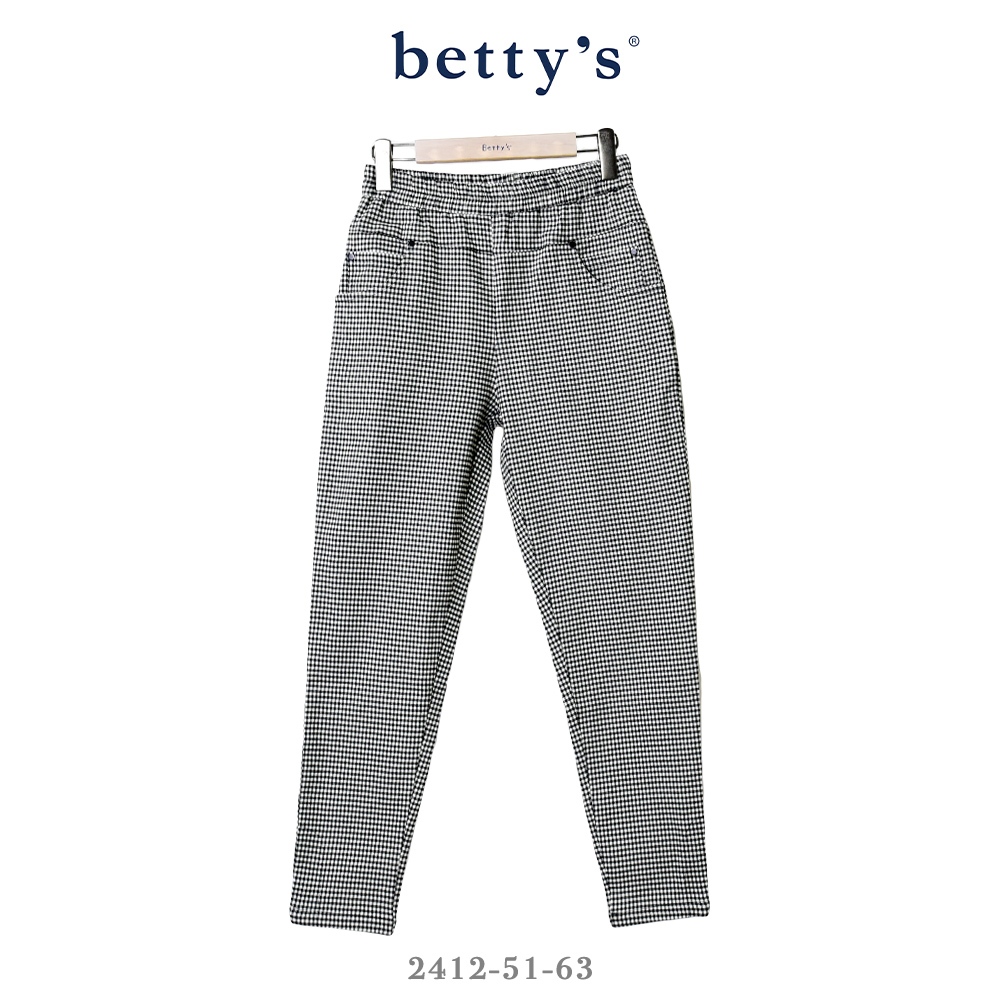 betty’s專櫃款(41)文青細格紋彈性九分褲(黑色)