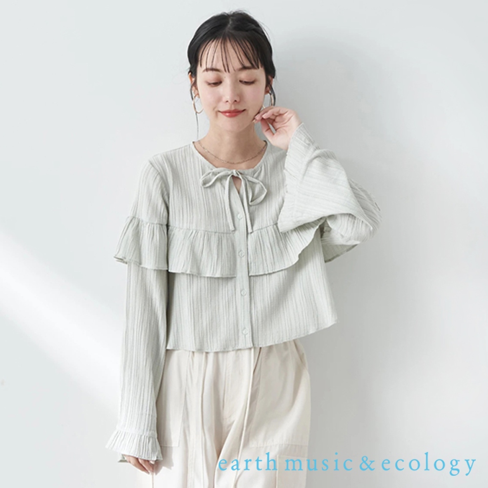 earth music&ecology 立體摺邊剪裁綁結寬袖襯衫上衣(1L42L0A1230)