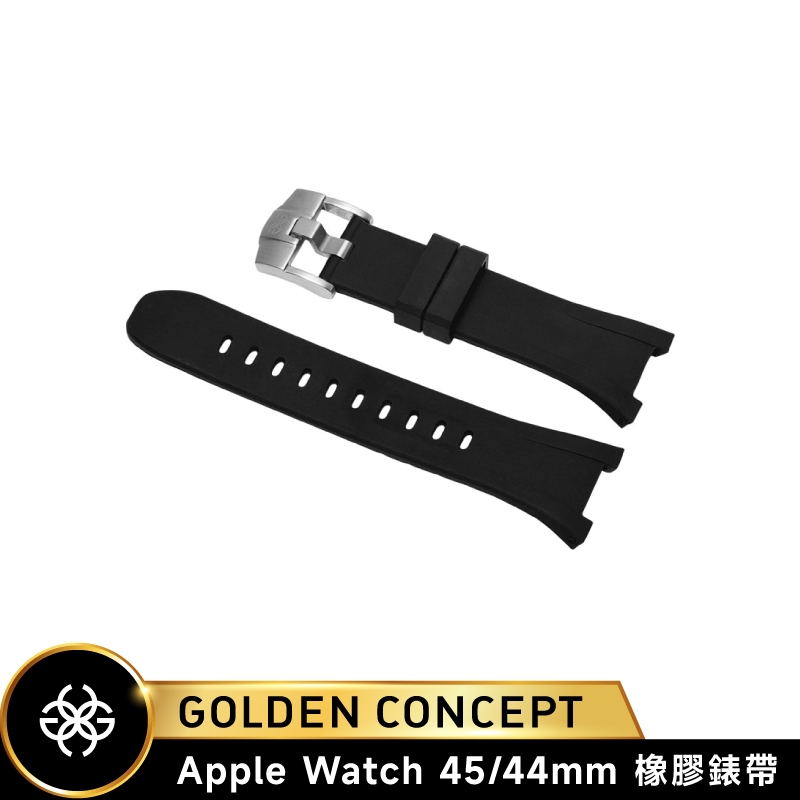 Golden Concept Apple Watch 45/44mm 黑橡膠錶帶 銀錶扣 ST-45-RB-BK-S