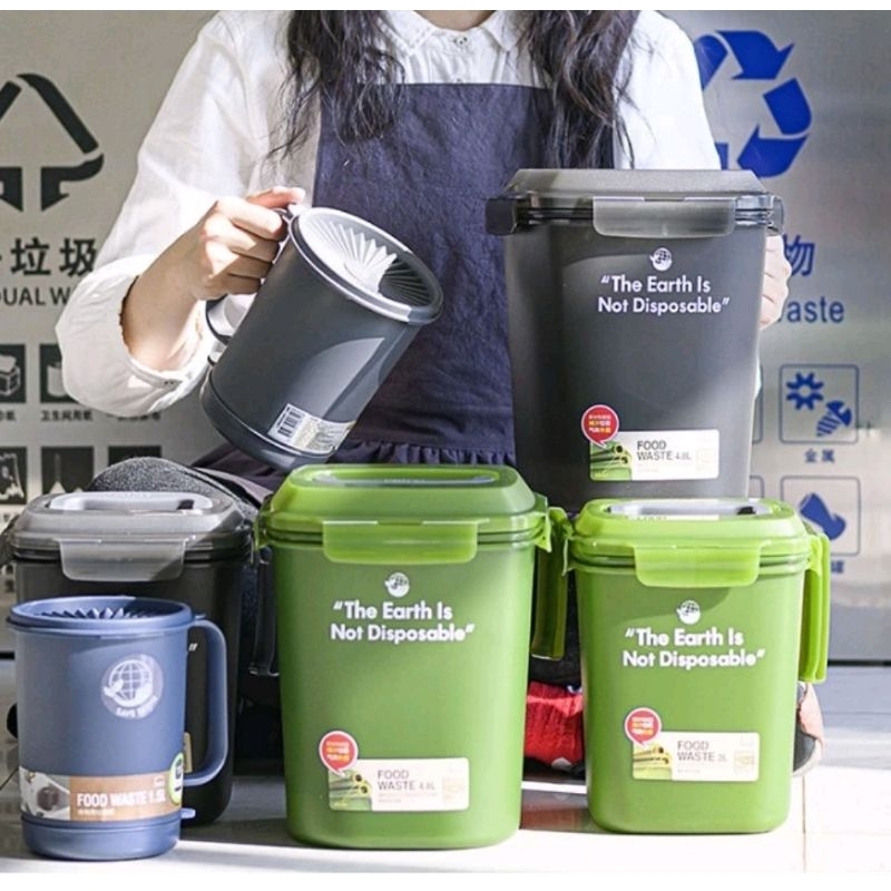 現貨 韓國LocknLock樂扣樂扣分類垃圾桶  家用帶蓋乾濕分離 防臭密封廚餘桶  3L 綠色 現貨 湯水分離 廚餘桶