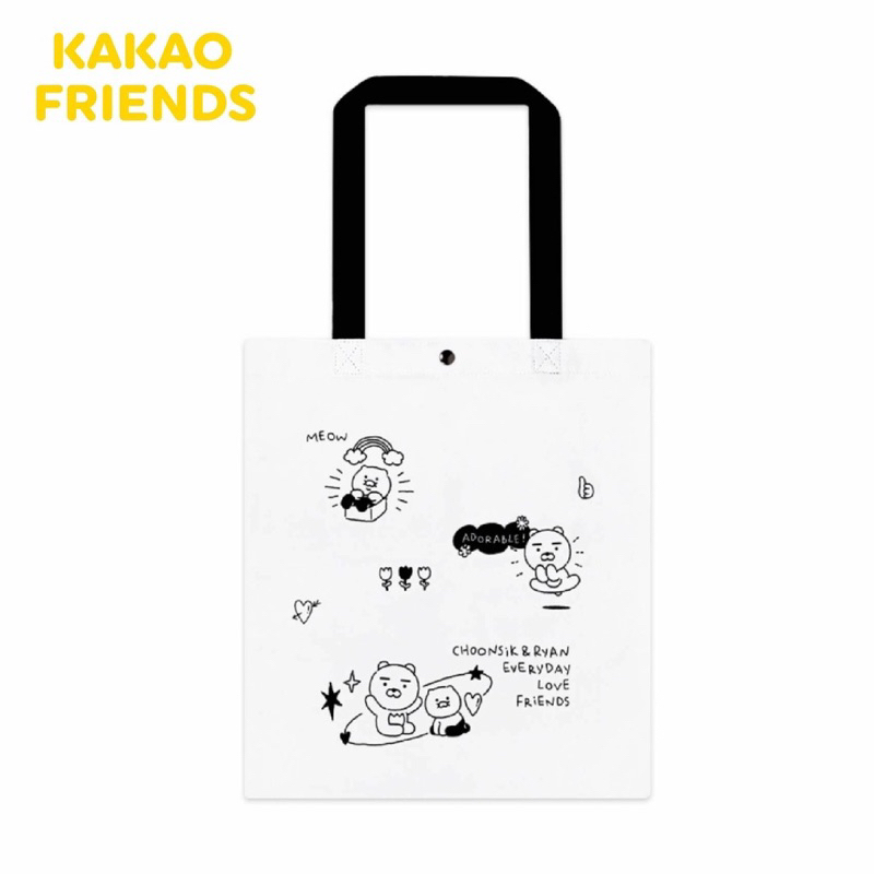 《現貨全新商品》KAKAO FRIENDS 萊恩春植黑白系列 帆布包 韓國正版商品 帆布袋