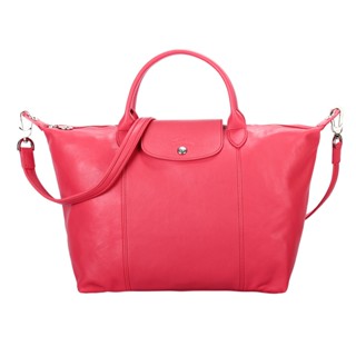【福利品】LONGCHAMP Le Pliage Cuir小羊皮手提包 斜揹包 水餃包(牡丹粉)480193-A27