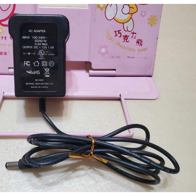 AC ADAPTER變壓器電源線 型號RD1201500-C55 輸入100~240V 輸出DC-12V 1.5A