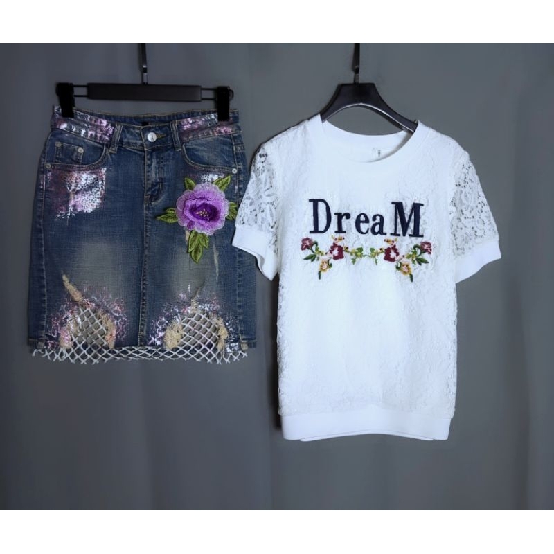 專櫃E.san設計款粉色豹紋立體花卉高腰牛仔短裙 B1010【點點藏物】