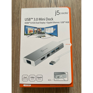 「二手九成九新」USB 3.0 Mini Dock雙顯示多功能迷你擴充集線器JUB380(VGA+HDMI)
