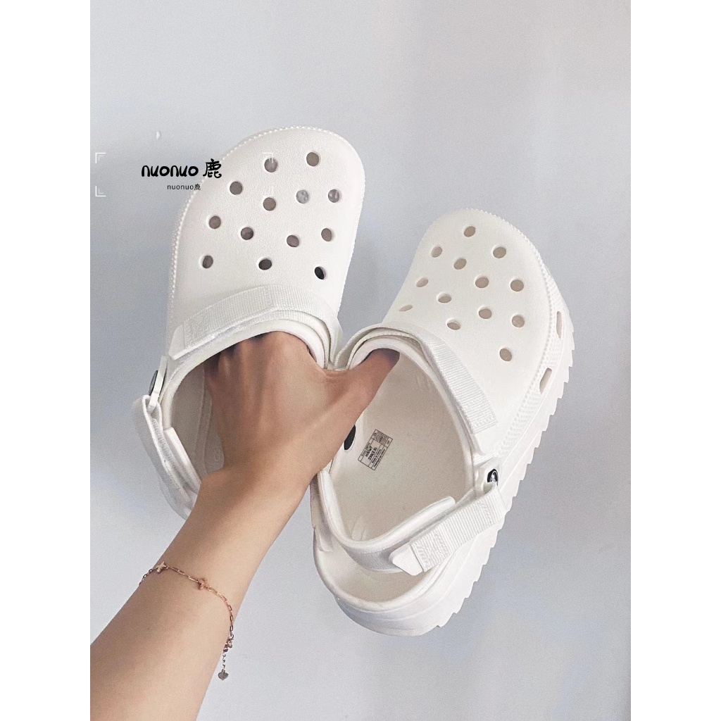 【nn鹿】韓國 crocs classic hiker clogs 鋸齒 厚底 洞洞鞋 黑色 白色 可調節 魔鬼氈