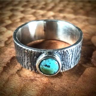 手作 復古風格 天然 綠松石 925純銀戒指 樹皮紋 MIT自做自售 Turquoise 綠松石戒指