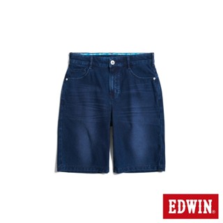 EDWIN 男款 加大碼 冰河玉 迦績JERSEYS 寬丹寧短褲(酵洗藍)