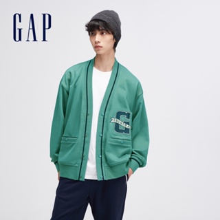 Gap 男女同款 Logo印花V領針織外套-綠色(892189)