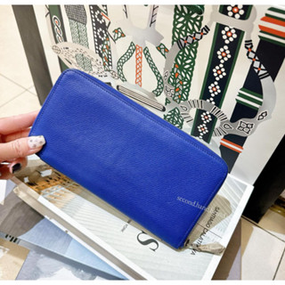 二手旗艦 Hermès Silk in系列 深藍色 12卡 ㄇ字拉鍊 絲巾 長夾(中友店)