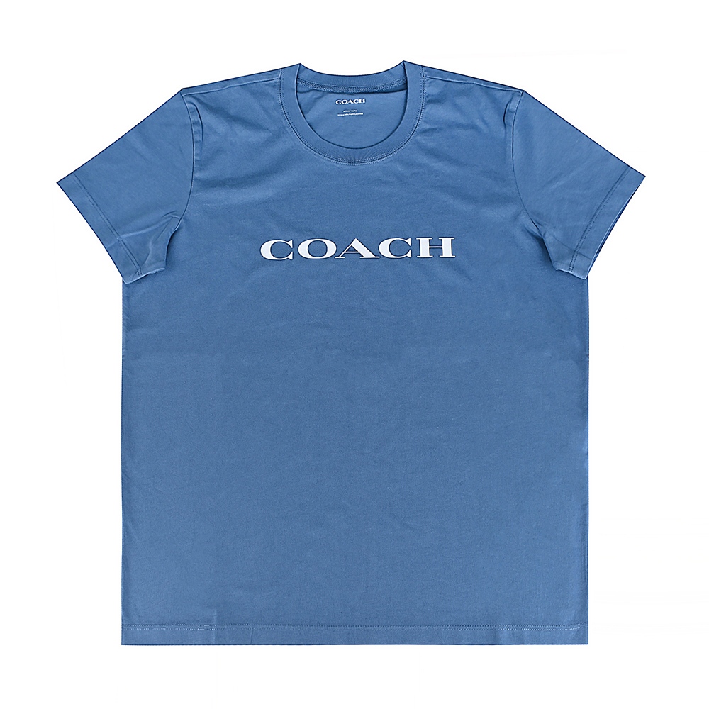 COACH字母LOGO白字設計純棉圓領短袖T恤(女款/藍)