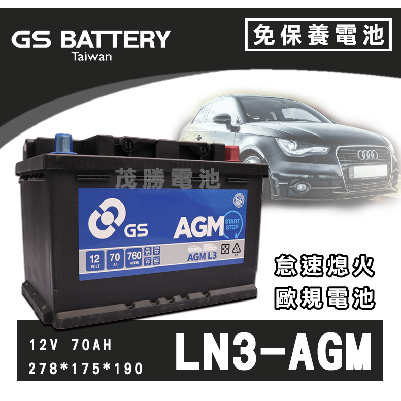 【茂勝電池】GS 統力 LN3 AGM 免加水電池 進口車 國產車 汽車電瓶 歐規電池 支援怠速熄火系統