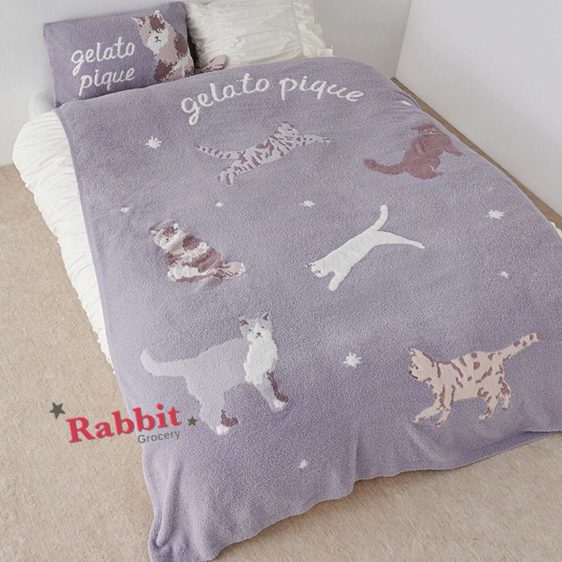 🎉小兔雜貨🐰🎉日本Gelato pique 貓咪星空緹花絨毛蓋毯