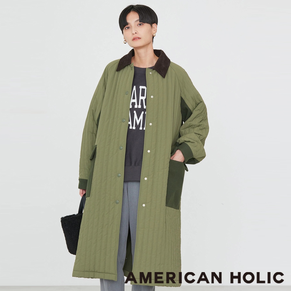 AMERICAN HOLIC 異素材絎縫線直條紋大衣外套(HA37L0Z02L0)