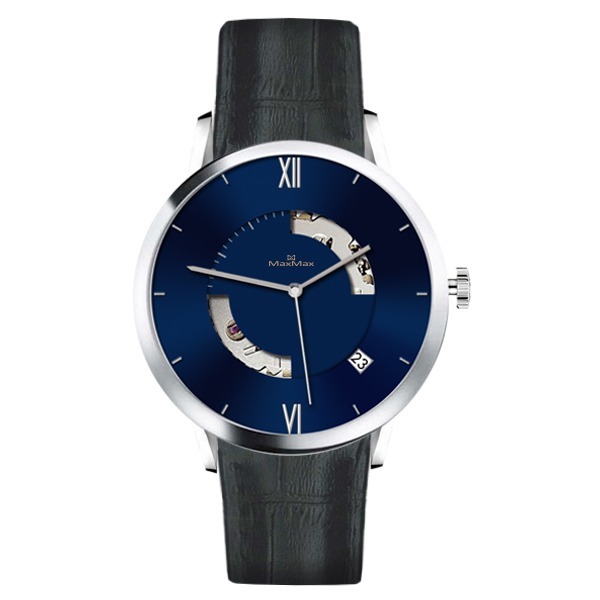 []錶子$行頭[]Max Max 錐形斜面盤 簡約質感 日本機芯 機械腕錶-真皮革/藍面銀 - (MAS7041-4)