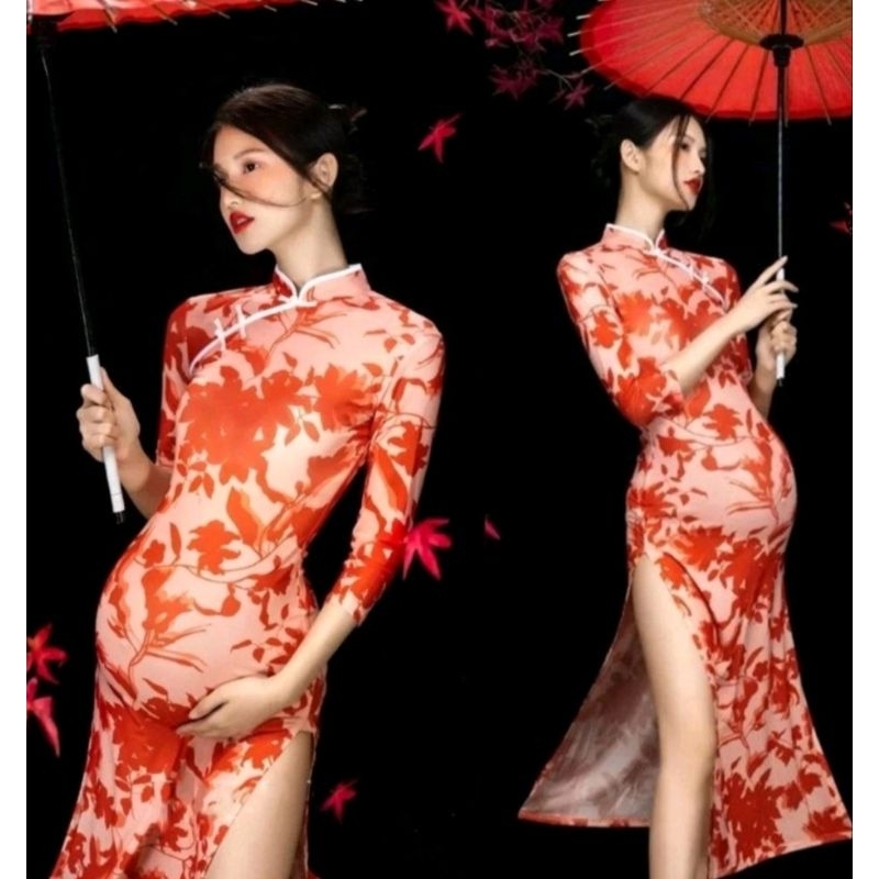【出租】No227紅色古典風格孕婦寫真旗袍