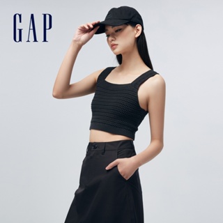 Gap 女裝 純棉短版針織背心-黑色(874384)