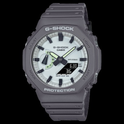 []錶子$行頭[] CASIO 卡西歐 G-SHOCK 純色夜光 雙顯八角休閒腕錶-大象灰(GA-2100HD-8A)
