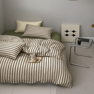 Arvo Home 無印風 條紋床單 格紋被套 四季被套床包4件組 床包組 雙人加大 撞色被套 裸睡 韓系床單