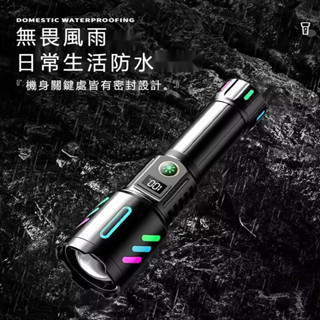 （臺灣發貨）多功能新款白雷射燈珠Type-C充電遠射戶外強光鋁合金手電筒LED白雷射夜光螢光五種燈光模式