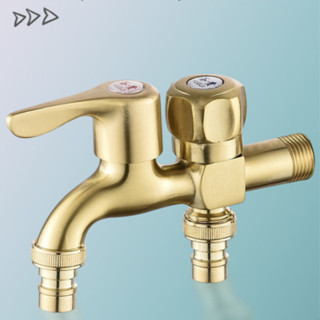 一進二出水龍頭 雙出水龍頭 雙頭水龍頭 雙口水龍頭 全銅色洗衣機龍頭雙用一進二出4分水龍頭傢用自動止水多功能龍頭