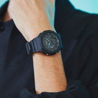 []錶子$行頭[] CASIO 卡西歐 G-SHOCK 農家橡樹 八角形輕薄雙顯運動腕錶-黑藍(GA-2100-1A2)