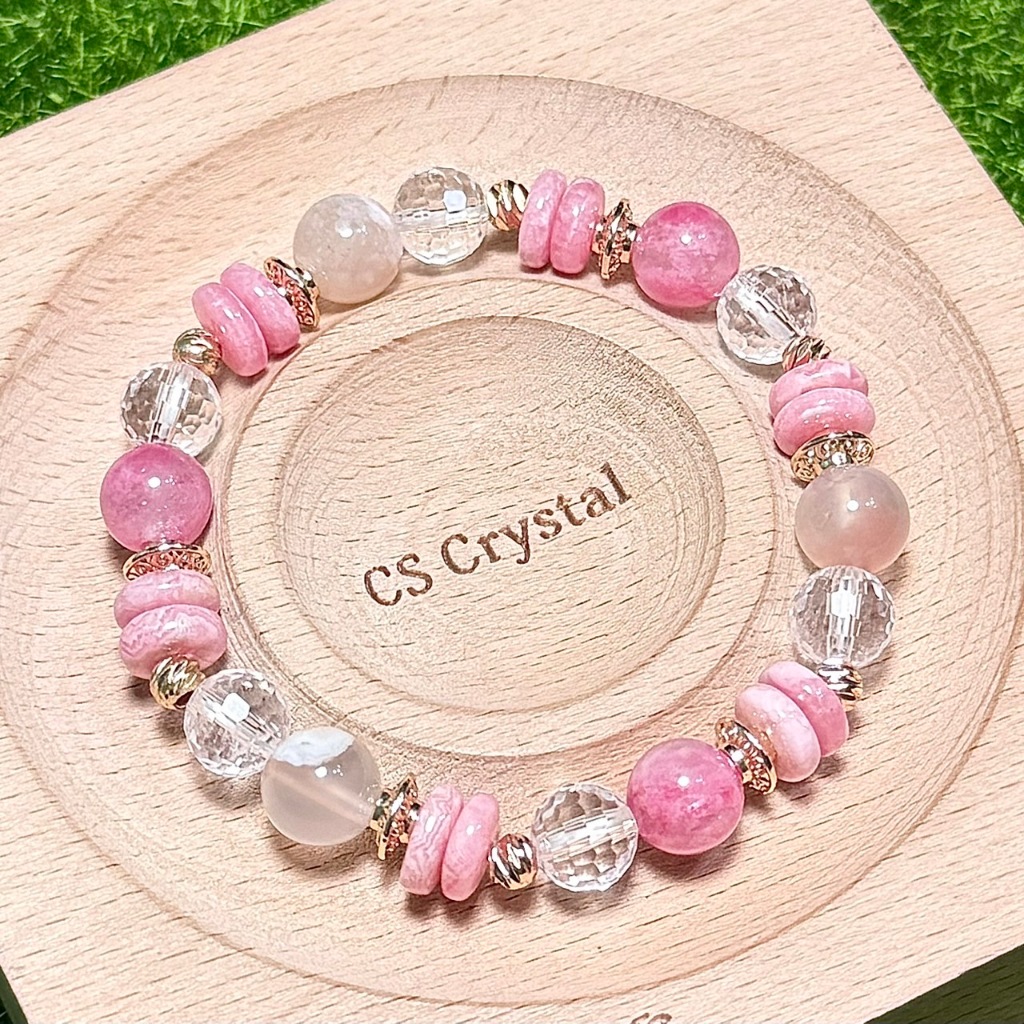 CS Crystal 編號676 - 櫻花瑪瑙+櫻花雨薔薇輝石+透體白水晶+紅紋石設計款