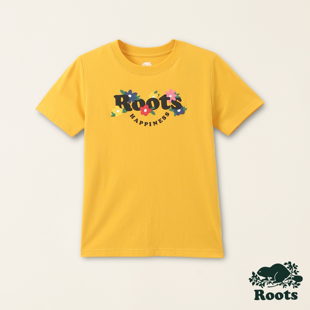 【Roots】大童-擁抱真我系列 花朵文字有機棉短袖T恤