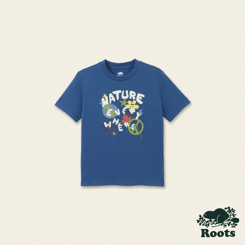【Roots】大童-自然俱樂部系列 趣味圖案有機棉短袖T恤