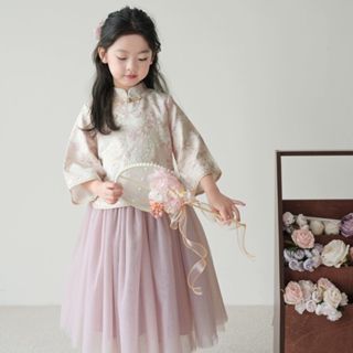 【聚可愛童裝】兒童長裙 女童套裝 春秋旗袍裙子 中式女孩兩件套 公主裙套裝 漢服古風長袖裙套裝 女生長裙 休閒兒童長裙