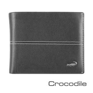 Crocodile鱷魚皮件 男皮夾 拉鍊真皮短夾 素面軟皮 7卡 Classic經典系列 0203-3607-黑咖兩色