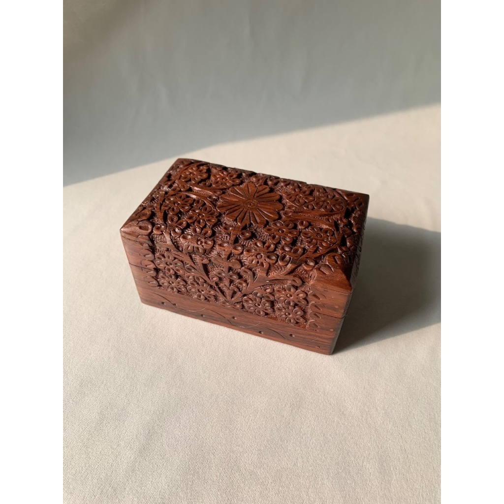 【小鈺西瓜】印度手工木製收納盒 花紋麵包 手工木盒 線香盒 實木 全新