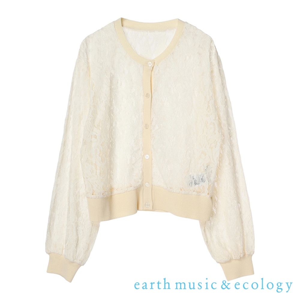 earth music&ecology 滿版鏤空蕾絲圓領開襟罩衫(1N42L2D0600)